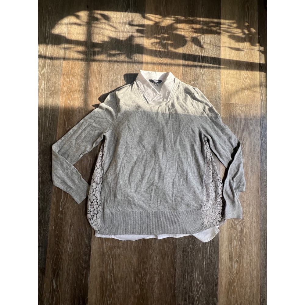 Simply Vera‎ Vera Wang Sweater Womens M Gray Lace Back Layered 2-in-1 Top